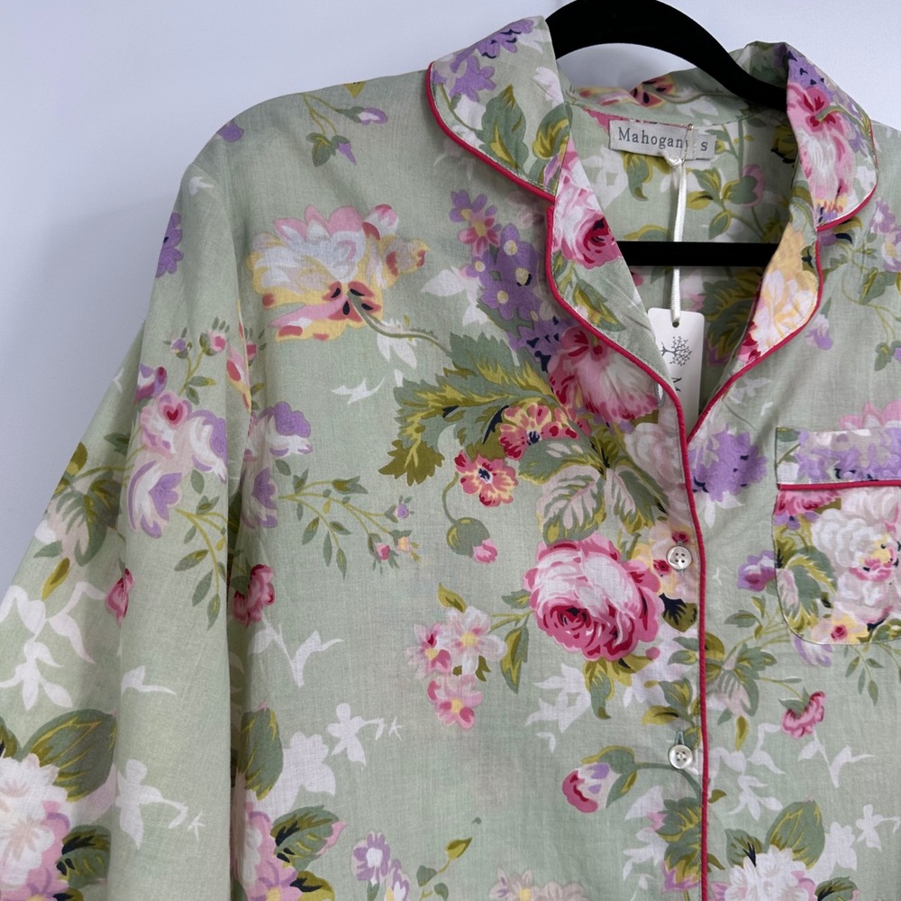 Mahogany Bridgette Green Floral Button Down Nightshirt‎ Pajama Top Small NWT - Picture 3 of 10